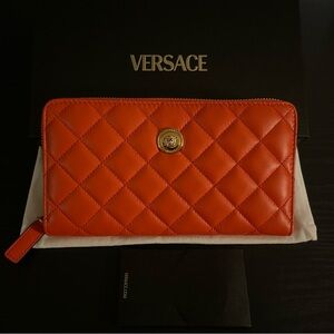 Versace Vibrant Orange Quilted Wallet